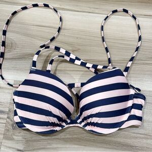 Aerie Perkier Push-up Strappy Striped Swimsuit Bikini Top Women’s 32B